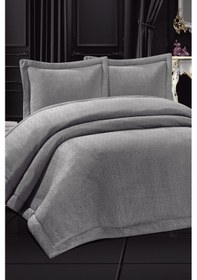 Resim Öykü Dolgulu Kadife Çift Kişilik Yatak Örtüsü Gri Gri 