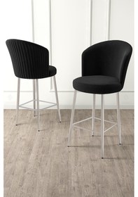 Resim Canisa Fora Serisi Ada Mutfak Bar Sandalyesi Krom Kaplama Metal Ayaklı Babyface Kumaşlı 1 Siyah Sandalye Sandalye Siyah Ayaklar Krom 