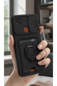 Resim AQUA AKSESUAR Xiaomi Redmi 9c Kılıf Ipli Ve Lens Korumalı Renkli Yüzüklü Askılı Telefon Kılıfı - Siyah 