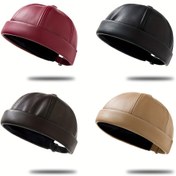 Resim Erkekler için Vintage Tarzı Suni Deri Kova Şapkalar - Hafif, Düz Renk, Esnek Olmayan Kumaş, Elde Yıkanabilir, Retro Şapka Tasarımı, Rahat Başlık | Vintage Tarzı Şapka | Dayanıklı Başlık 