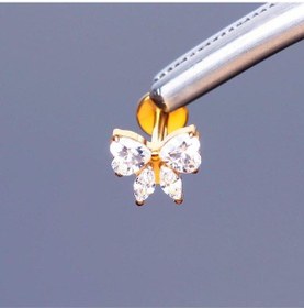 Resim %100 G23 Titanyum Zirkon Kalp Taşlı Fiyonk Detay Pırlanta Model Kıkırdak Conch Tragus Piercing Beyaz 