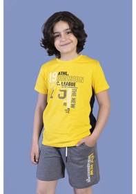 Resim Toontoy Kids Toontoy Erkek Çocuk Garni Detaylı Baskılı Şortlu Takım Sarı 