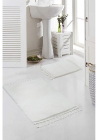 Resim Vl Yıkanabilir Premium Ponpon Saçaklı Kaymaz Taban Post Peluş Banyo Paspası 2'li Takım Antrasit Ekru 