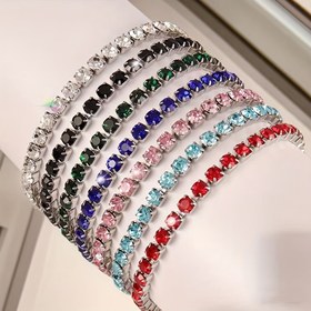 Resim 1 adet Minimalist Kare 4mm Zirkonya Tenis Bilekliği - Beyaz Altın Kaplama Unisex Takılar Günlük Giyim ve Partiler için, DIY Renkli Sentetik Kübik Zirkonya Aksesuarları, Parti Aksesuarı, Zarif Aksesuar, Dayanıklı Bileklik 