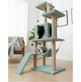 Resim AyrStore Reyo Pet S9 Kedi Tırmalama Kulesi Platformlu 124 cm Turkuaz 