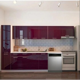 Resim Tiiran Hazır Mutfak Dolabı Kiler Dahil -320cm-beyaz Laminat Tezgah Dahil-bulaşık Makinesi Yeri Mevcut Mürdüm 