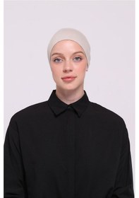 Resim Hürrem Bone Bej Arkadan Bağlamalı Tesettür Bone Viskon Kumaş Dikişsiz Geçmeli Likralı İç Bone 3010 12 Bej 