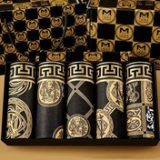 Resim Şövalye Baskılı 5 Adet Erkek Siyah & Altın Renkli Boxer Külot - Kaygan Lif Kumaş, Günlük Konfor için Nefes Alabilir & Esnek İç Çamaşırı, Makinede Yıkanabilir, Rahat Erkek Giyim, Pürüzsüz Dokulu Boxerlar 