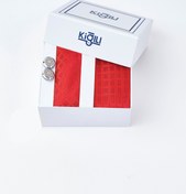 Resim Koyu Kırmızı 3'lü Kravat & Mendil & Kol Düğmesi Seti Kigili