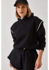Resim Shade Kadın Kapişonlu Dantel Detaylı Sweatshirt 60601028 - Siyah 