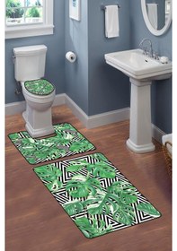 Resim Modern Desenli Dijital Baskı 3 Lü Banyo Paspas Takımı Yıkanabilir Kaymaz Tabanlı Klozet Takımı Klz0051 Renkli 