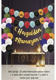 Resim Ramazan Temalı Etkinlik Seti Banner 10 Lu Balon Led Seti Ramazan Süsleri 
