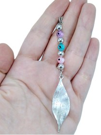 Resim biuti Metal Yapraklı Cam Nazar Boncuğu Araba Dikiz Ayna Süsü Metal Yaprak, Gümüş Renkli Lüks. 