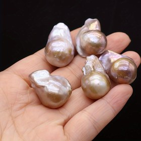 Resim 1 Adet Doğal Tatlısu Barok İnci - Büyük Bohem Balık Kuyruği İncisi (1.8x3cm) Çok Renkli Işıltılı (Beyaz/Pembe/Altın 