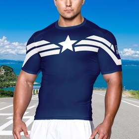 Resim Erkekler için 3D Baskılı Kompresyon Gömlek - Yüksek Esneklikte Hızlı Kuruyan %100 Polyester Rashguard, Vatansever Yıldız & Çizgili Tasarım, Nefes Alabilir Yuvarlak Yaka Kısa Kollu Antrenman, Koşu, Basketbol ve Yazlık Günlük Kullanım İçin Spor Üstü, Dayanıklı Spor Giyim, Esnek Kumaş 