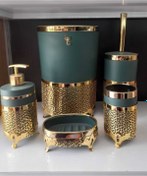 Resim MEYLACO Banyo Seti 5'li Mat Yeşil Altın Ferforje 