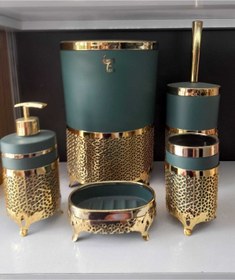 Resim MEYLACO Banyo Seti 5'li Mat Yeşil Altın Ferforje 