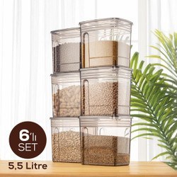 Resim 6'lı Set 5,5 Litre Strip Mega Boy Erzak Saklama Kabı Antrasit 