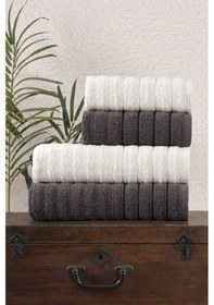 Resim 4 Lü Alçay Antrasit Krem Banyo Havlu Seti Antrasit - Krem 