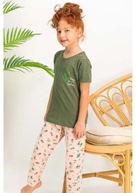 Resim Arnetta Kız Çocuk Kısa Kollu Bisiklet Yaka Kaktüs Desenli Pijama Takım Haki 