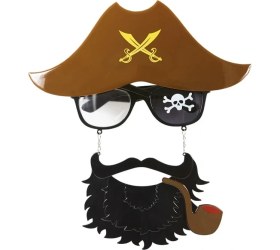 Resim Kahve Renk Şapkalı Siyah Sakallı Lu Jack Sparrow Denizci Korsan Gözlüğü 24X25 cm 