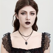 Resim Gotik Sade Stil Kolye Seti 2 Parça, Alaşımlı Boncuklu Zincir Yapay Kristal, Kaplamasız, Günlük ve Parti Giyimleri İçin Çok Yönlü, Kadınlar İçin İdeal Cadılar Bayramı Hediyesi 