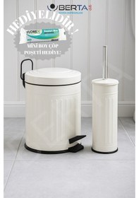 Resim Vintage Banyo Seti Beyaz Çöp Kovası 5lt Tuvalet Fırçası Lüks Model - Mini Boy Çöp Poşeti Hediyelidir Beyaz 