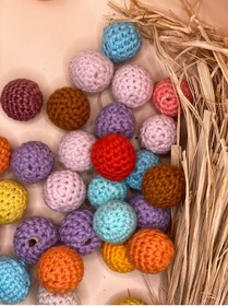Resim Fiolimore 20 mm Örme Boncuk (5 Adet) Renkli Örgü Tasarım Emzik Zinciri Malzeme 