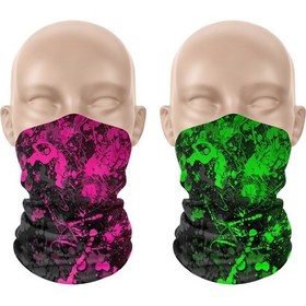 Resim Dair Pembe Yeşil Boya Desenli 2'li Set Boyunluk Bandana Outdoor Balaklava Yüz Maskesi Kafa Bandı 