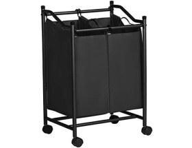 Resim Metra Shop Çamaşır Ayırıcı, Tekerlekli ve 2 Bölmeli, Çamaşır Sepeti, Çıkarılabilir Çantalı Çamaşır Arabası, Toplam Kapasite 90 L, Siyah, LSF002BK 