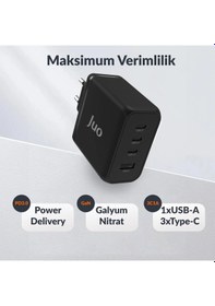 Resim Juo 100W 4 Portlu USB-C + USB-A GaN Şarj Aleti Apple Uyumlu iPhone & Macbook & Notebook PD Type-C Hızlı Şarj Cihazı Siyah 