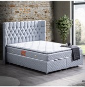 Resim Setaymobilya Baza, Platinum Gri Mdf Baza + Başlık + Real Pedli Ortopedik Yatak 