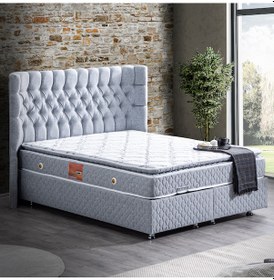 Resim Setaymobilya Baza, Platinum Gri Mdf Baza + Başlık + Real Pedli Ortopedik Yatak 