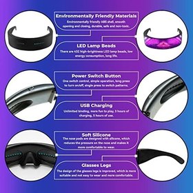 Resim Bluetooth Işıklı Gözlükler, LED Gözlük Değiştirilebilir Özelleştirilebilir, APP Kontrollü Akıllı Aydınlık Gözlükler, Partiler, Doğum Günleri, Barlar, Festivaller, Metin Gösterebilir, 