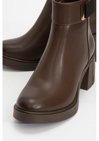 Resim Luvi Shoes Rashe Kahverengi Tokalı Kadın Kalın Topuklu Bot kahverengi 
