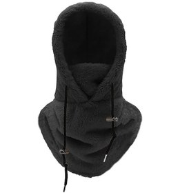 Resim Sherpa Hood Kayak Maskesi Kask, Rüzgar Geçirmez Peluş Balaclava, Sherpa Hood Fuzzy Kayak Maskesi Kış Ayarlanabilir Kadın Erkekler Siyah Siyah 