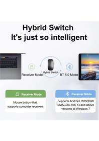 Resim Apple Uyumlu MacBook Laptop iPad Şarj Edilebilir Bluetooth + 2.4ghz Wifi Kablosuz Sessiz Mause Fare Siyah 