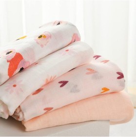 Resim Muslin Kundak Bezi 4'lü Set Ultra Yumuşak ve Nefes Alabilir Pamuk 120x120 CM Pembe 