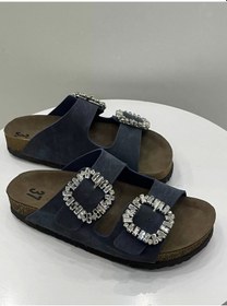 Resim İlyada Taşlı Çift Toka Kadın Lacivert Terlik Lacivert 