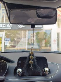 Resim Oto Aksesuarcım Disko Toplu Metal Yıldız Dikiz Ayna Süsü Siyah Tüylü 