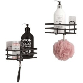 Resim Teknotel ST281H Yapışkanlı Kancalı Banyo Rafı 2 Adet Mat Siyah 