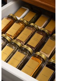 Resim Mienda Home 24'lü Cam Baharatlık Seti Gold Kapaklı Etiketli Baharatlık Takımı Mh00gld24 Gold - Şeffaf 