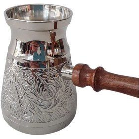 Resim Pirinç Döküm Cezve 4.75" Jumbo Uzun Boy Ahşap Saplı 