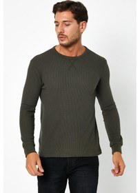 Resim Polostate Erkrk Waffle Özel Dokulu Kumaş Standart Fit Uzun Kollu Basic T-shirt Haki 