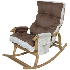 Resim Zuesse Dizayn Mosso Çift Minderli Ahşap Sallanan Sandalye Tv Baba Koltuğu Dinlenme Koltuğu Kahve - Krem 