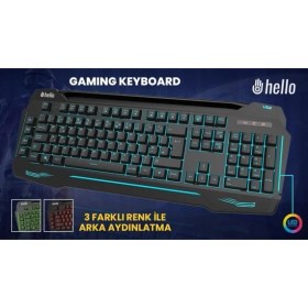 Resim Hello Hl-4616 4 Makro Tuşlu 3 Renk Işıklı Kablolu Gamıng Oyuncu Klavye 