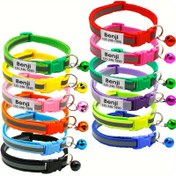 Resim Çan ve Ayrılabilir Tokalı Kişiselleştirilmiş Yansıtıcı Kedi Tasması, İsimli Özel Anti-Kayıp Kedi Tasması, Yavru Kedi ve Kediler İçin İdeal 