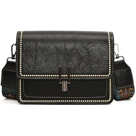 Resim Tenfowee Klasik Siyah Pu Deri Çapraz Çanta - Retro Motosiklet Stili, Hafif 0.38kg , Çift Taşıma Seçeneği, Gerekli Eşyaları Kolayca Taşıma Siyah 