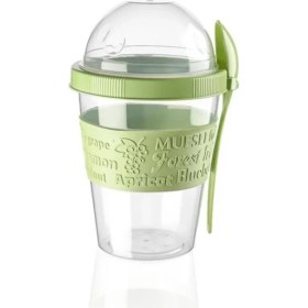 Resim Pazariz Yeşil Kapaklı Kaşıklı Hazırla ve Çık Meyve Hazneli Yoğurt Kabı 