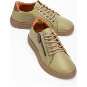 Resim Yeşil Hakiki Deri Ortopedik Kadın Günlük Ayakkabı Fermuarlı Bağcıklı-4362 YESIL 